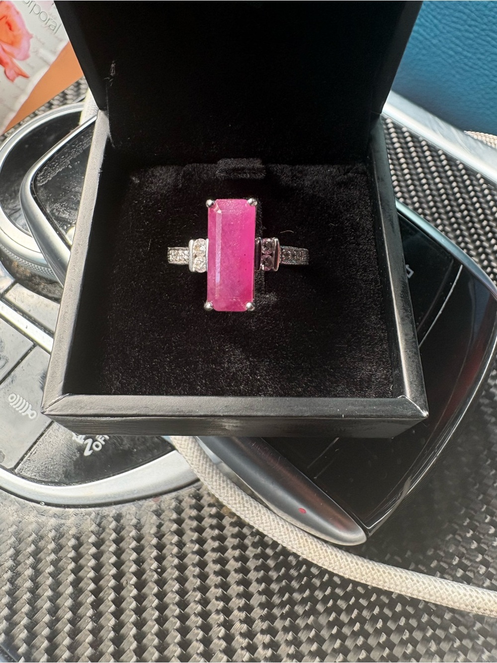 14k white gold 3.96cts Ruby & Diamond Ring - size 5.5